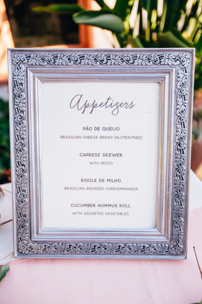 wedding reception appetizers, vintage frame