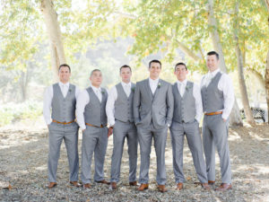 Triunfo Creek Vineyard, Grey groomsmen suits, brown belt