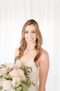 bridal portraits with bouquet, bridal hair and makeup, loose wavy hair