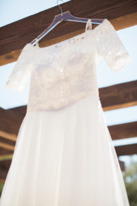 two piece wedding dress with lace cover with sleeves