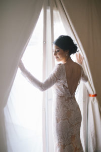 Wedding at the Ace Hotel in Palm Springs, low back, long sleeved wedding dress at Ace Hotel in Palm Springs wedding