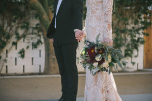 Ace Hotel wedding in Palm Springs, red and green bridal bouquet