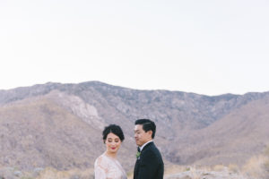 Ace Hotel wedding in Palm Springs wedding, bride and groom desert portrait