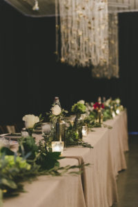 Ace Hotel wedding in Palm Springs wedding reception tablescape with greenery garlands