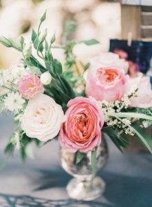 Calamigos Ranch Wedding ceremony pink and blush garden rose centerpieces