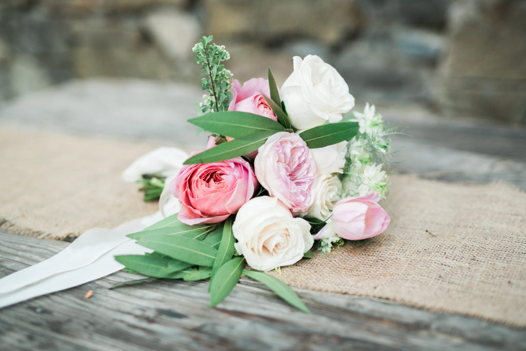 Calamigos ranch wedding, pink and blush garden rose wedding bouquet
