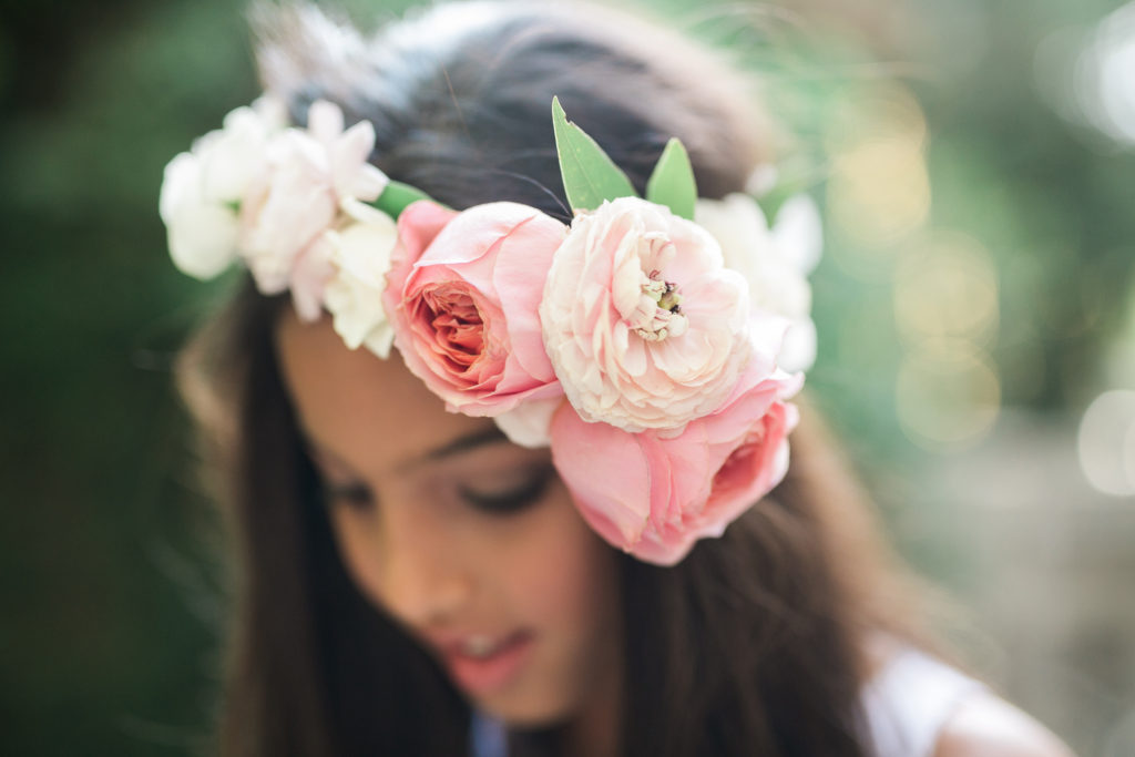 Calamigos ranch wedding, teenage flower girl, floral crown
