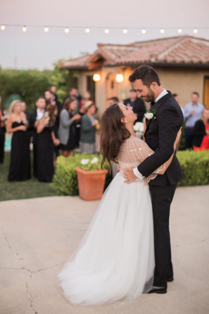 Sogno del fiore wedding reception in Santa Ynez winery, bride and groom first dance