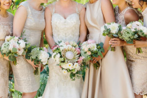 travel themed wedding at Mountain Mermaid, bridal bouquet with king protea