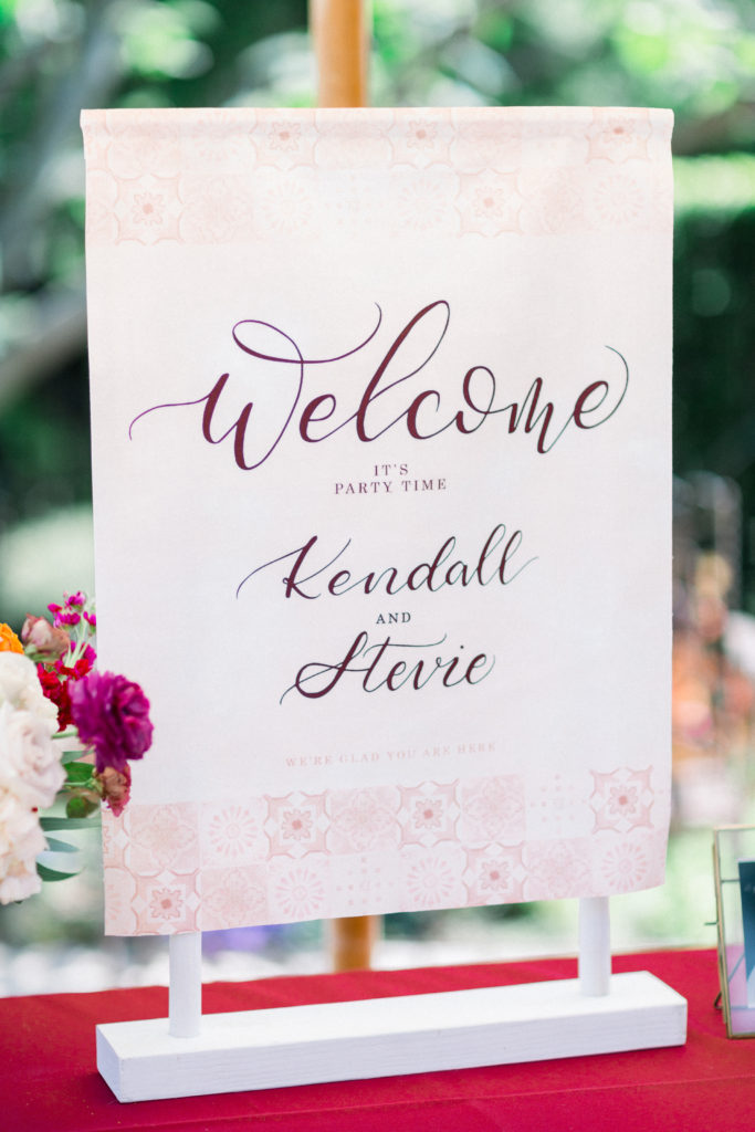 Maravilla Gardens Wedding, velvet welcome sign