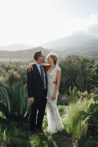 A desert wedding in Ojai at Red Tail Ranch, vintage bride and groom