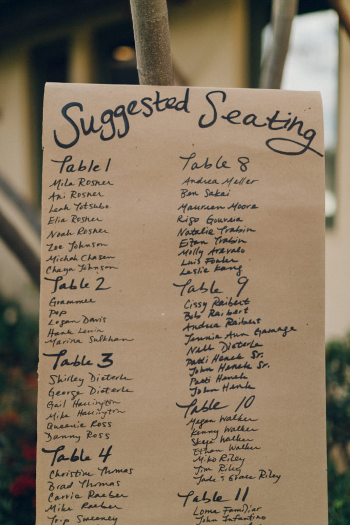 A desert wedding in Ojai at Red Tail Ranch, vintage bride and groom, suggested seating chart
