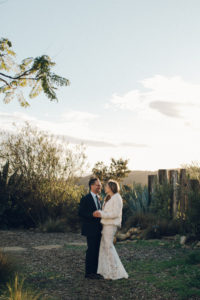 A desert wedding in Ojai at Red Tail Ranch, vintage bride and groom