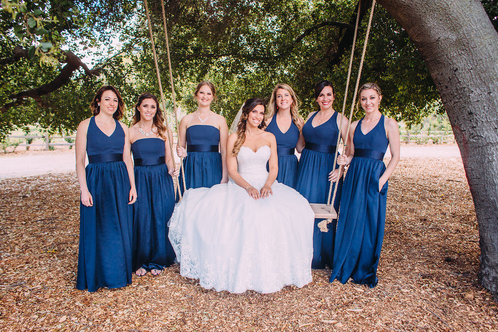 simple rustic wedding at Triunfo Creek Vineyards, navy bridesmaid dresses
