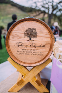 simple rustic wedding at Triunfo Creek Vineyards, custom wine barrel