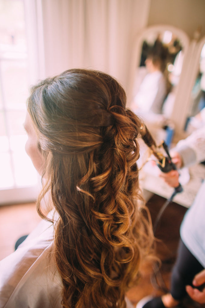 simple rustic wedding at Triunfo Creek Vineyards, bridal hair and make up, loose curls
