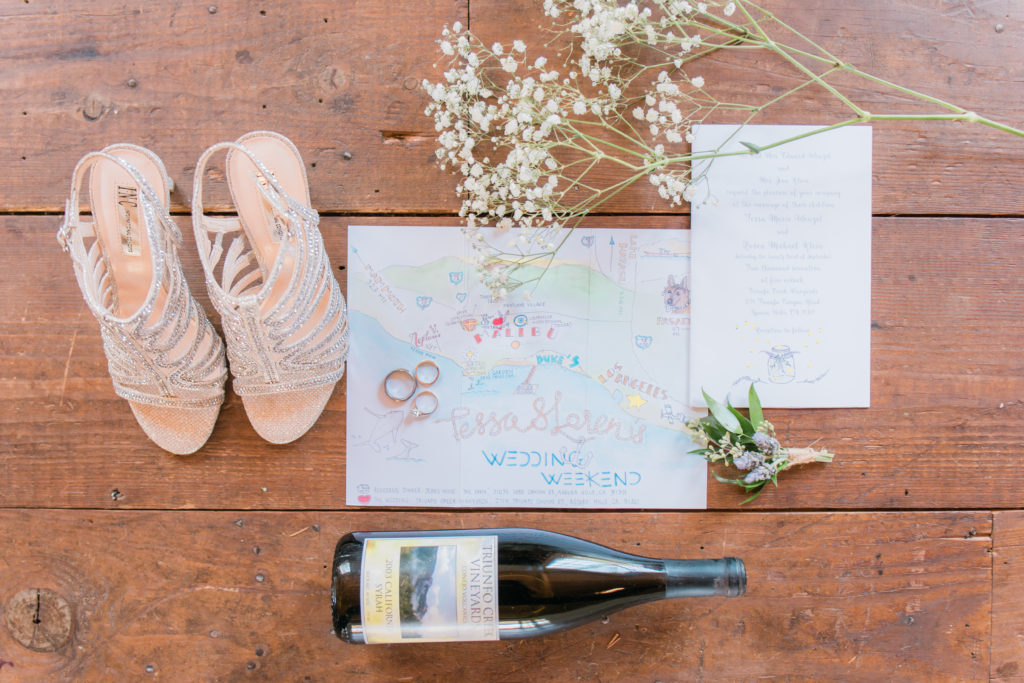 Elegant fall wedding at Triunfo Creek Vineyards, wedding invitation flat lay detail shot
