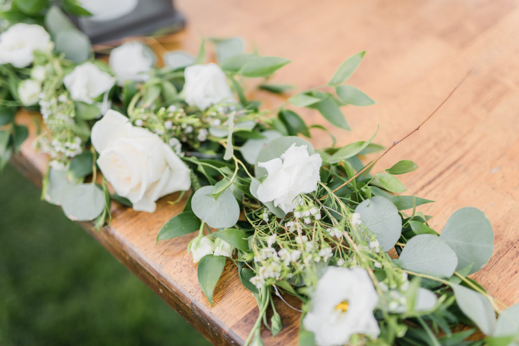 Elegant fall wedding at Triunfo Creek Vineyards, green and white florals