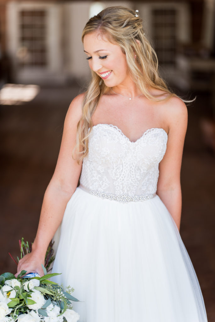 Elegant fall wedding at Triunfo Creek Vineyards, bride hair and make up, lace top wedding dress with sweetheart neckline