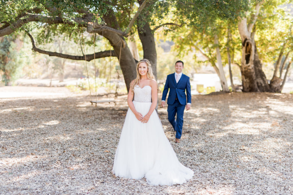 Elegant fall wedding at Triunfo Creek Vineyards, bride and groom first look