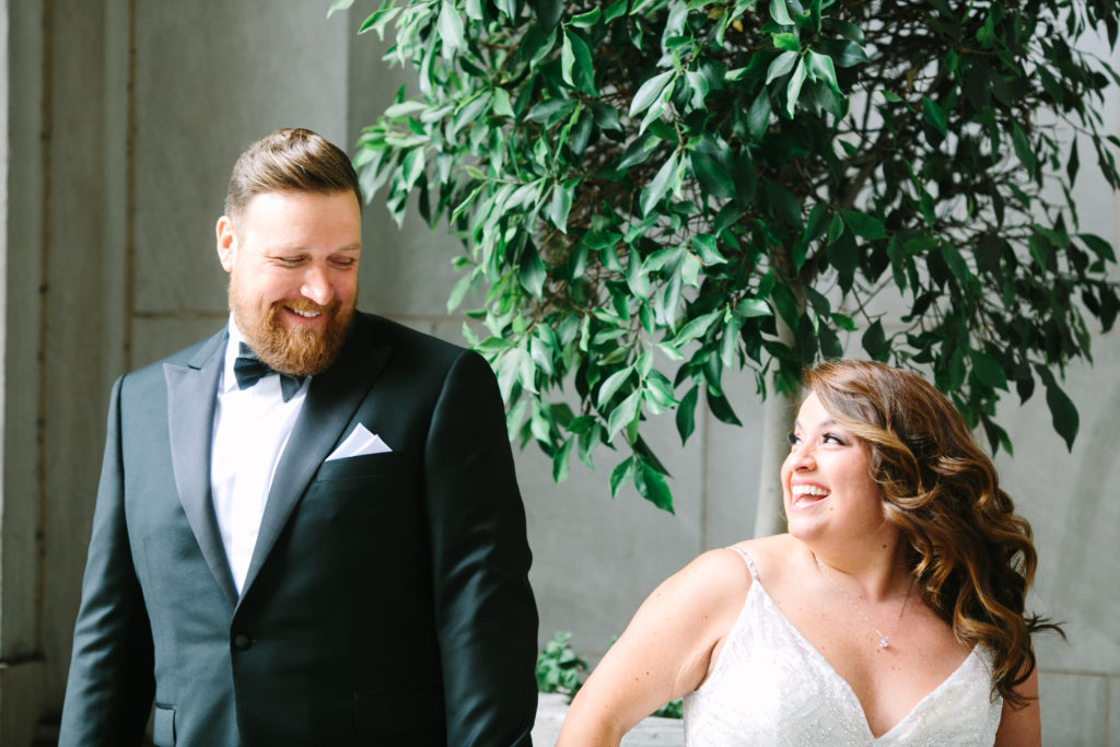 A colorful wedding at Unique Space LA, bride and groom first look