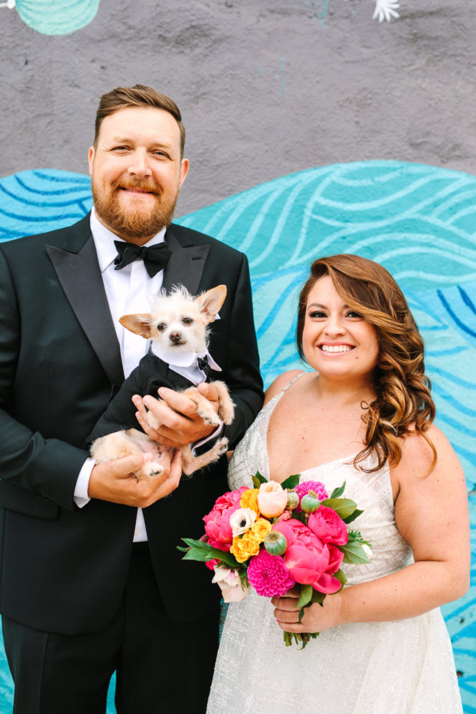 A colorful wedding at Unique Space LA, bride and groom portrait shot