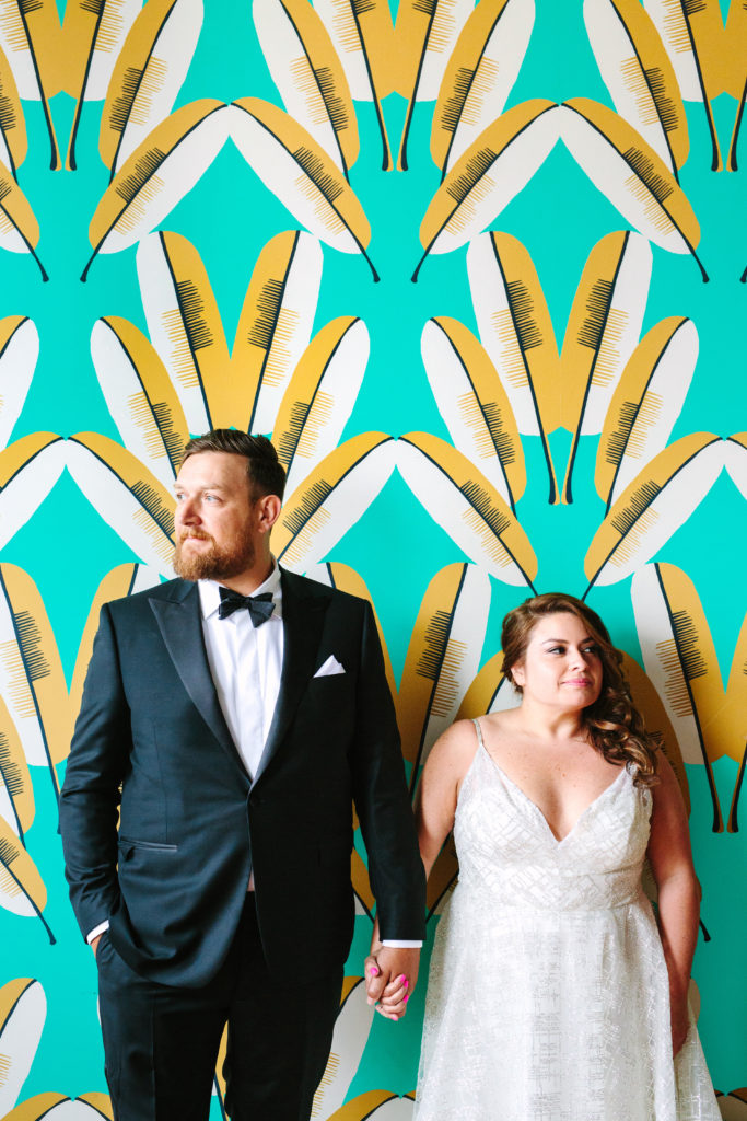A colorful wedding at Unique Space LA, bride and groom portrait shot