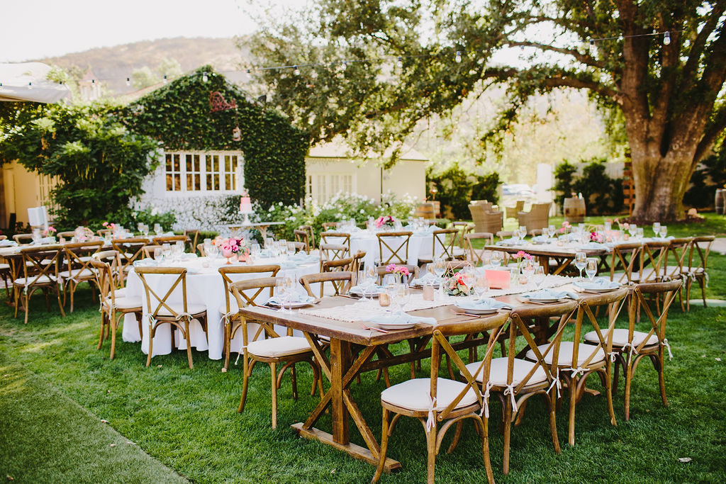 wedding reception table setting at Triunfo Creek Vineyards