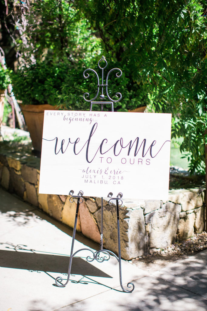 wedding welcome sign at Calamigos Ranch