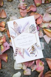 Feathered Invitation suite for an east coast meets west coast wedding at Calamigos Ranch
