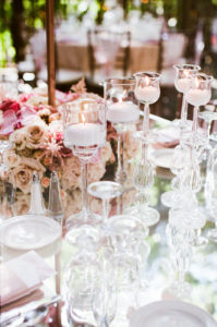 east coast meets west coast wedding reception at Calamigos Ranch with crystal candle holders