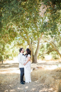 bride and groom portrait shot at east coast meets west coast wedding at Calamigos Ranch