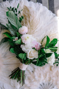 A glam and California infused wedding at Viceroy Santa Monica, blush bridal bouquet with pampas grass