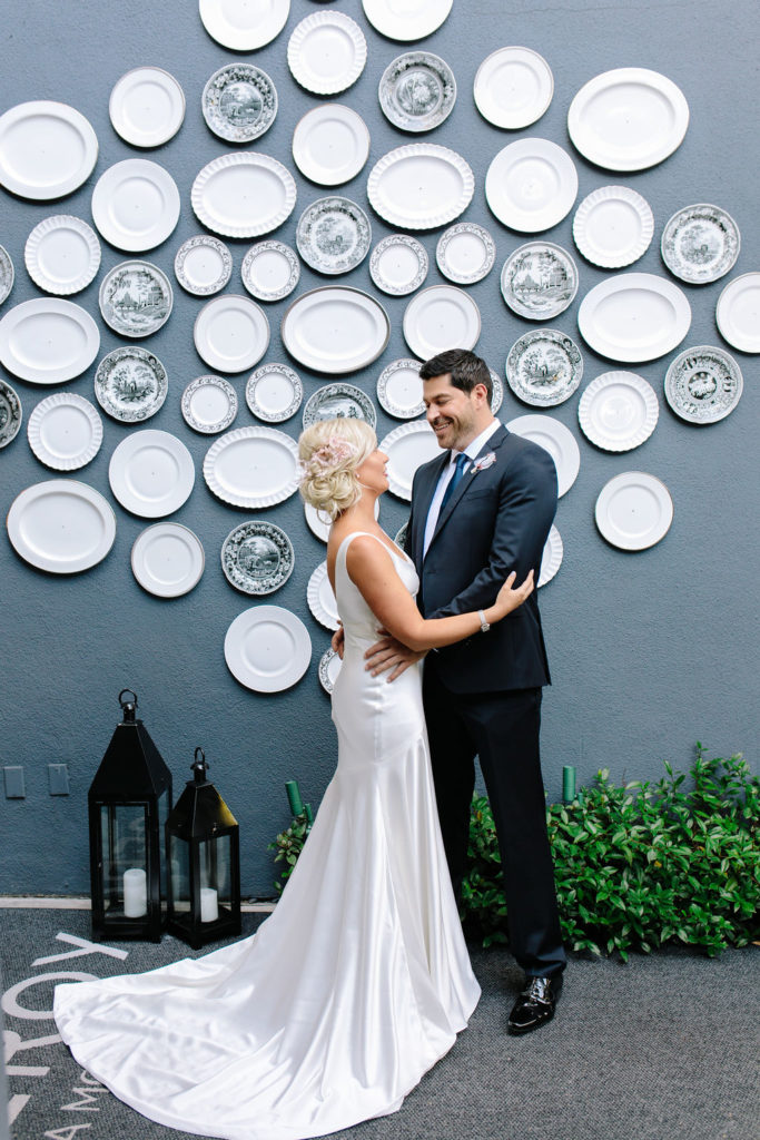 A glam and California infused wedding at Viceroy Santa Monica, first look between bride and groom