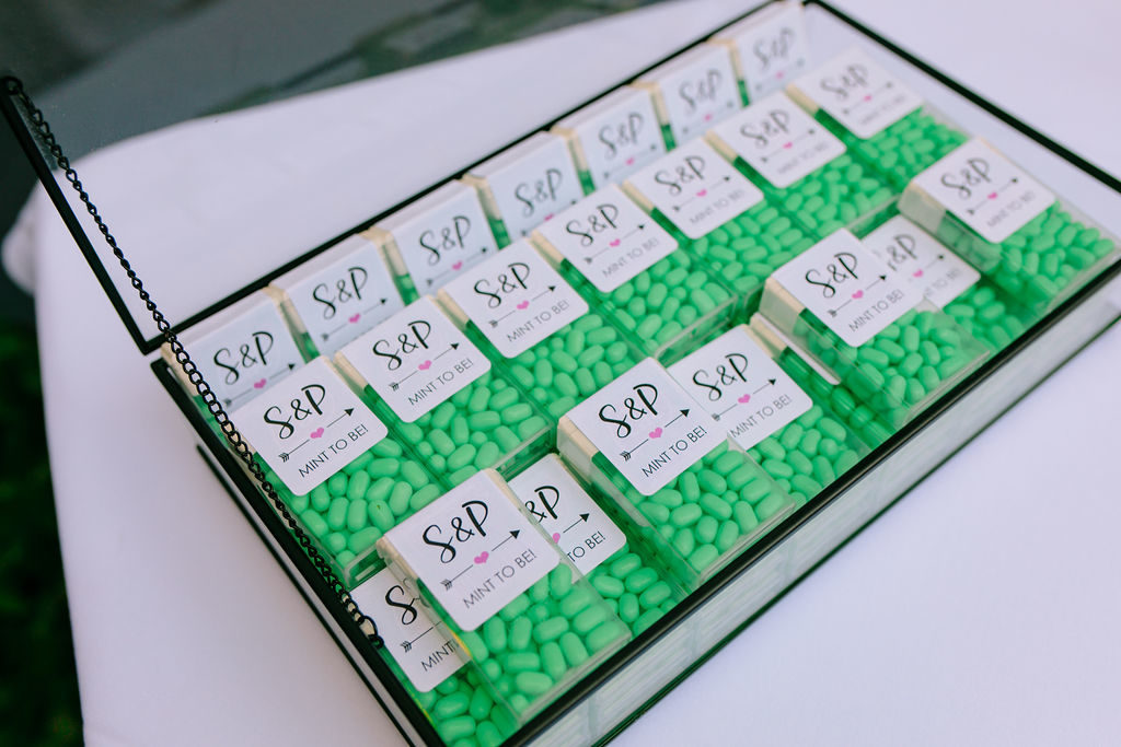 A glam and California infused wedding ceremony at Viceroy Santa Monica, mint to be guest favors
