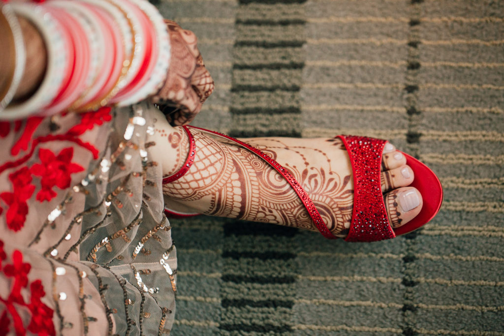 Stunning Indian Wedding in San Pedro, bride in gold and red wedding shoes