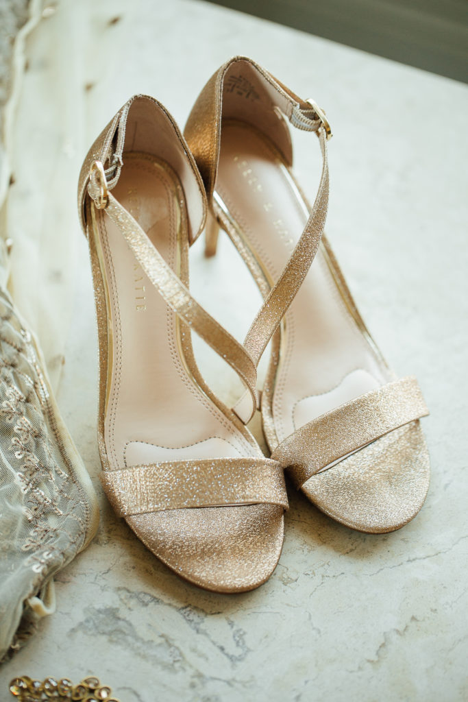 Stunning Indian wedding reception at the DoubleTree Hotel in San Pedro, gold bridal shoes