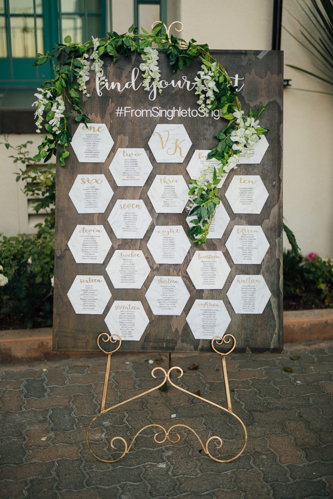 Stunning Indian wedding reception escort board at the DoubleTree Hotel i in San Pedro