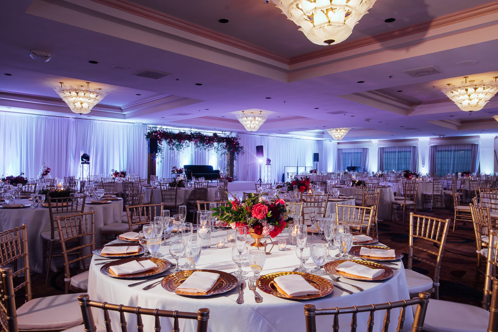 Stunning Indian wedding reception tables at the DoubleTree Hotel in San Pedro
