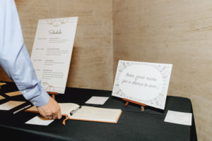 guest sign in book at contemporary wedding at the Natural History Museum in Los Angeles