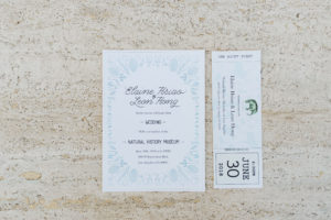 ticket invitation suite for this contemporary wedding at the Natural History Museum in Los Angeles