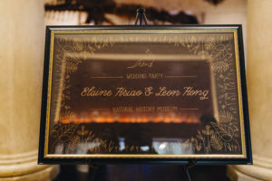 modern welcome sign at this contemporary wedding at the Natural History Museum in Los Angeles