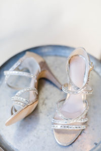 silver bridal shoes, chic rustic wedding at Calamigos Ranch