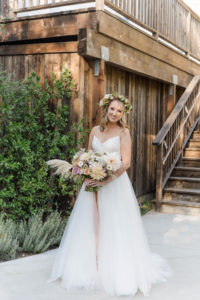 A chic rustic wedding at Calamigos Ranch, with wildflower bridal bouquet