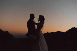 bride and groom sunset photos