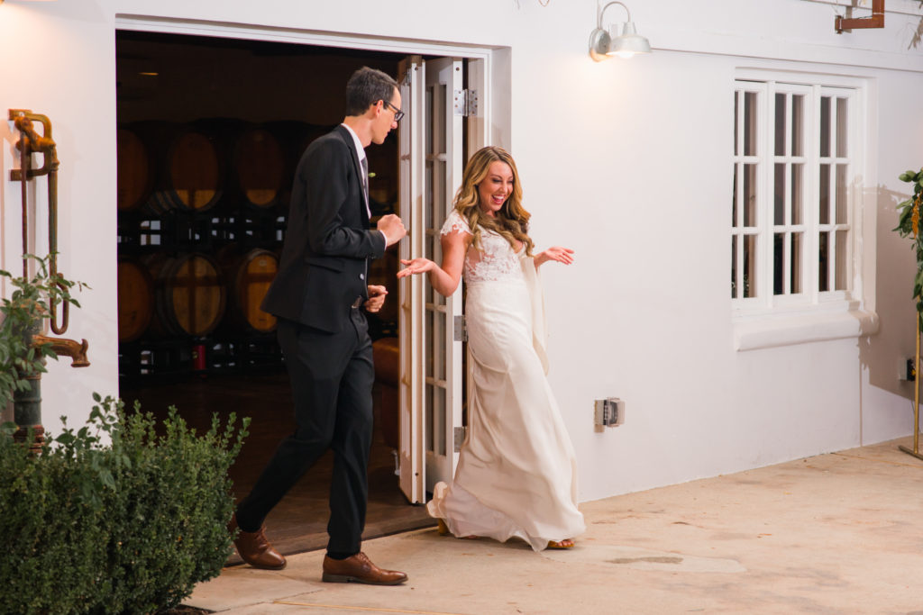 A simple and modern wedding reception at Triunfo Creek Vineyards, first dance and grand entrance