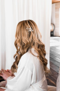 A simple and modern wedding at Triunfo Creek Vineyards, bridal hair with jewel hair piece