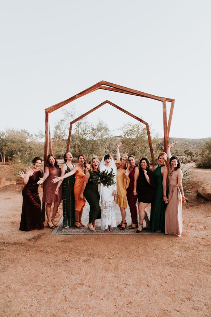 A Joshua Tree wedding at Tumbleweed Sanctuary, bride with close friends
