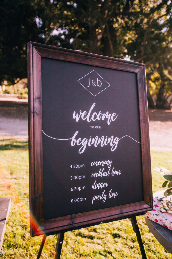 Fall Wedding at Triunfo Creek Vineyards, chalkboard welcome sign