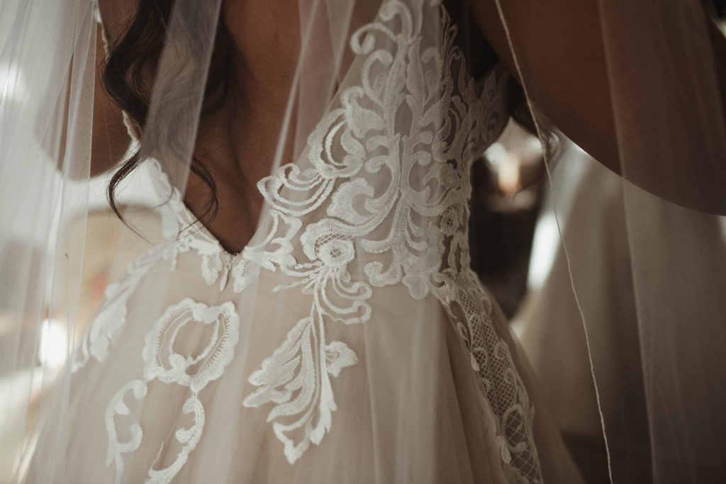 A romantic wedding at Ebell Long Beach, wedding dress detail